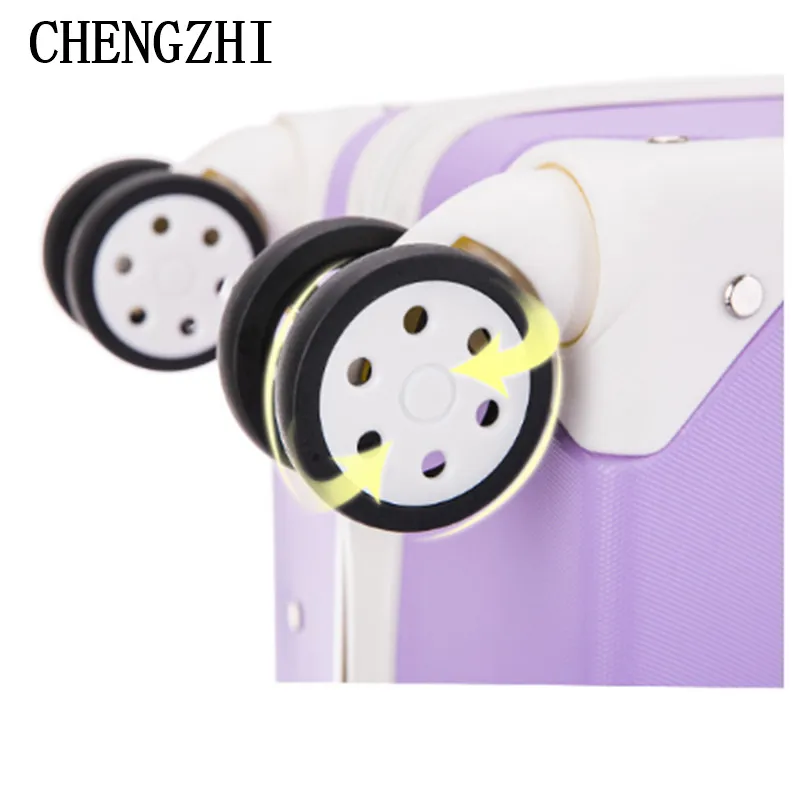 CHENGZHI 18" cute girl carry on trolley rolling luggage pink purple vintage travel suitcase for cabin