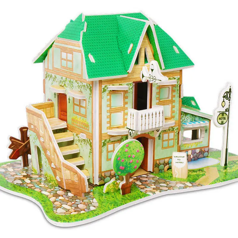 Children DIY 3D Assembled House Toy Manual House Simulation  Villa Puzzle Castle Building Fun Puzzle Foam Board For Kids Gift 8