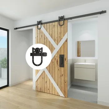 

4.9/6/6.6FT Horseshoe single wheel Black rustic carbon steel barn sliding door hardware for sliding door