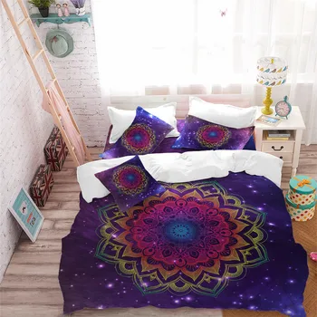 

Bohemia Mandala Bedding Set Tie-Dyeing Colorful Flowers Duvet Cover Set Purple Galaxy Bedding King Queen Pillowcase Home Decor