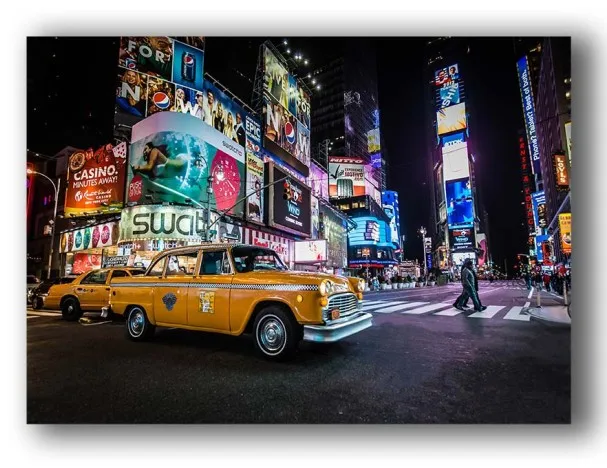 Современный светодиодный настенный Декор, Нью-Йорк, желтый автомобиль такси, картина, холст, художественный светильник, картина, рамка, принт, плакат, украшение дома - Цвет: Красный