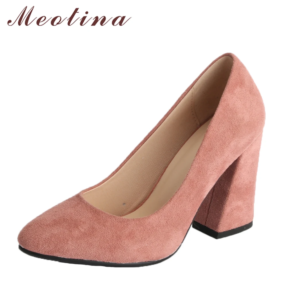 

Meotina Women Pumps High Heels Office Lady Shoes Block Heel Spring Shoes Women 2018 Shallow Work Shoes Pink Black Big Size 34-43