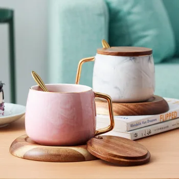 

Ceramic Cup Saucer Tea Cup Set Marbling Mug Canecas Coffee Mug Set Round Shape Couple Cup Black Tea Mug Golden Edge Teacup 1set