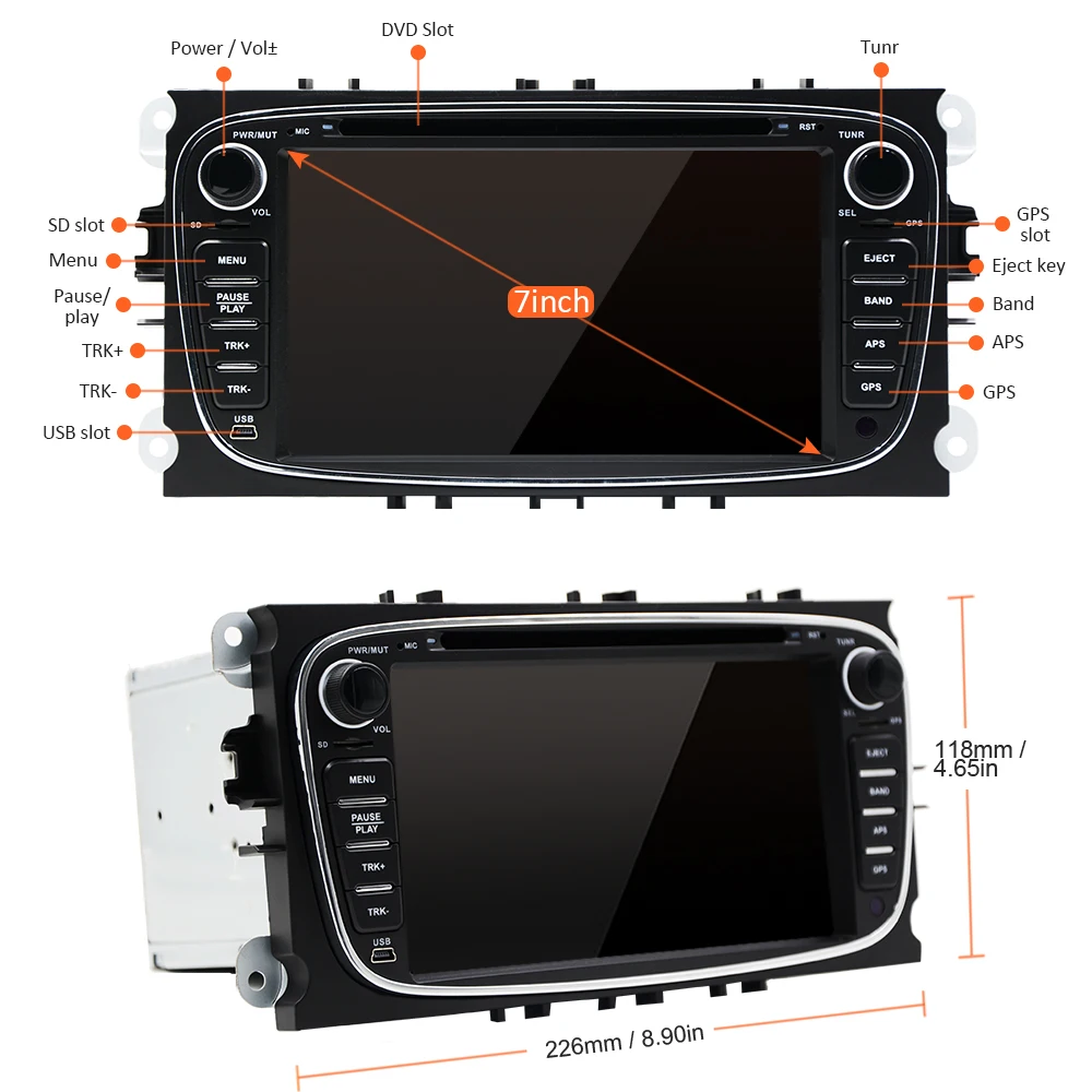 Clearance Eunavi 2 Din 7" Android 9.1 Car DVD Player Online Map GPS Navigation WIFI  for Ford focus II Galaxy Transit Tourneo Mondeo 5