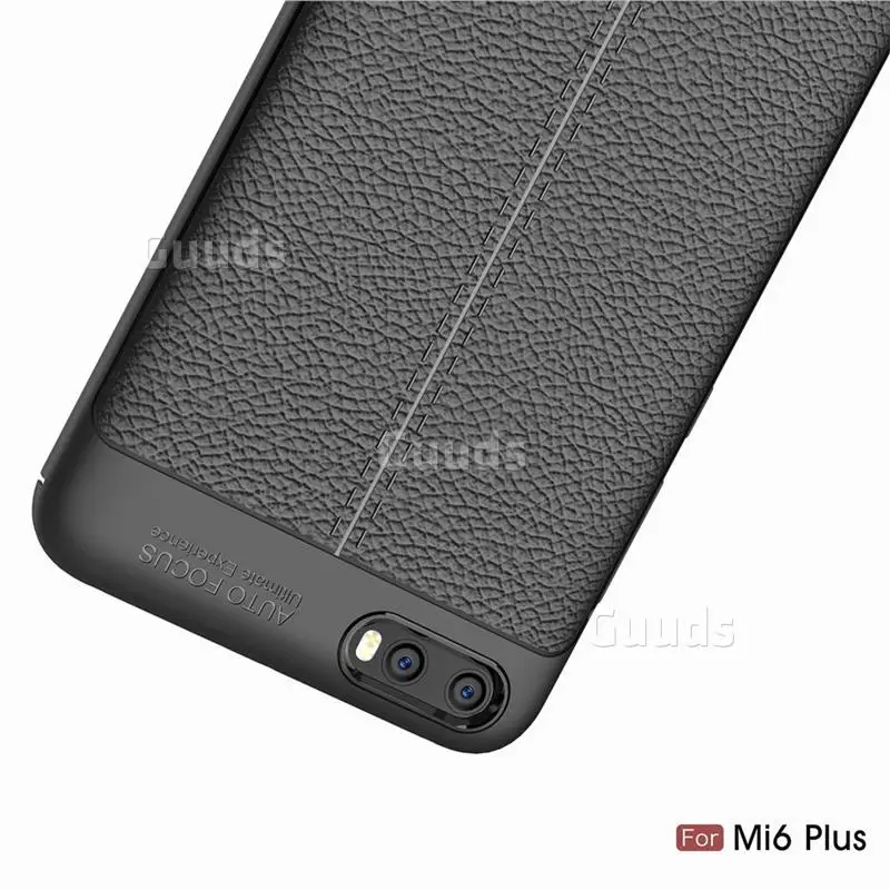 Luxury Auto Focus Litchi Texture Silicone TPU Back Cover for Xiaomi Mi 6 Plus - Black