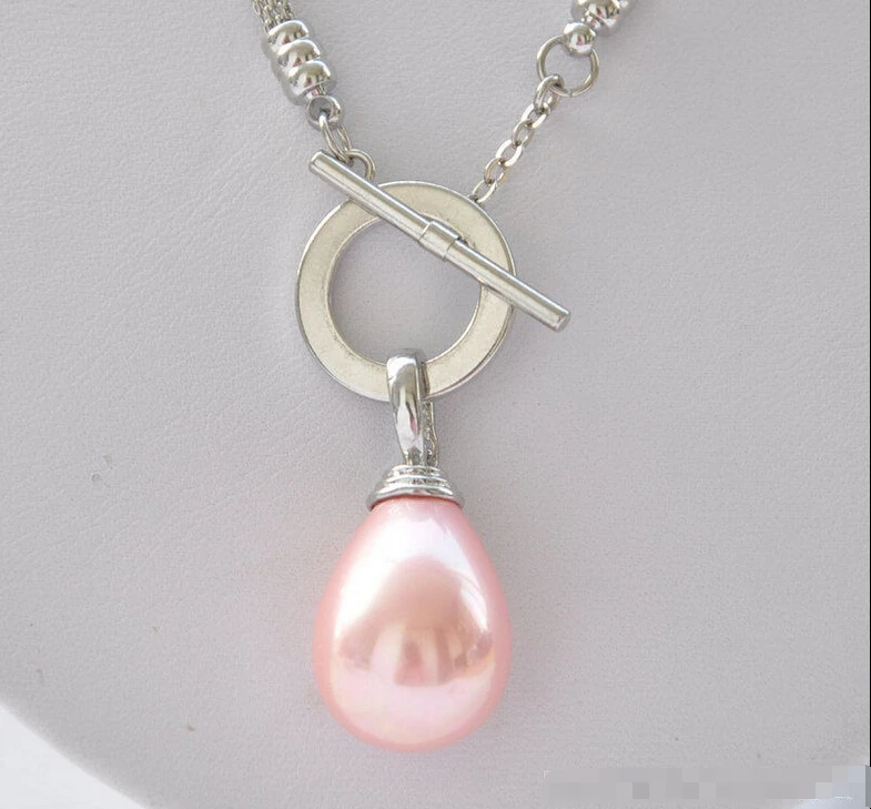 

z5299 20mm pink drip SOUTH SEA SHELL PEARL NECKLACE PENDANT 17inch
