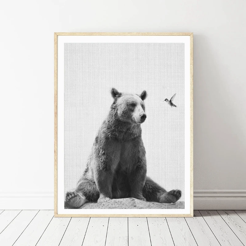 Лесной животный медведь печатает Детский Настенный художественный декор, черно-белая детская картина с рисунком животных милый медведь принты для детской