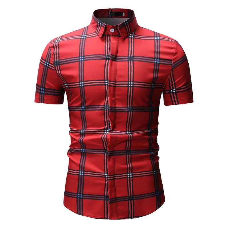 

New Autumn Fashion Brand Men Clothes Slim Fit Men Short Sleeve Shirt Men stripe Plaid Cotton Casual Men Shirt Social Plus Size