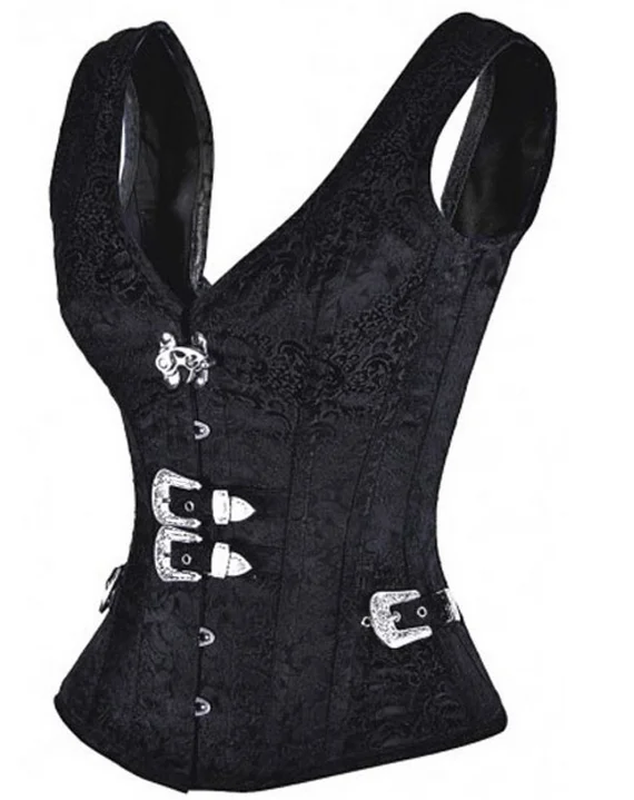Explosive Jacquard Retro Sexy Bust Body Shaper Corset Overbust Top Vest Gothic Steampunk Corset With Strap Women Bustier Corset (2)