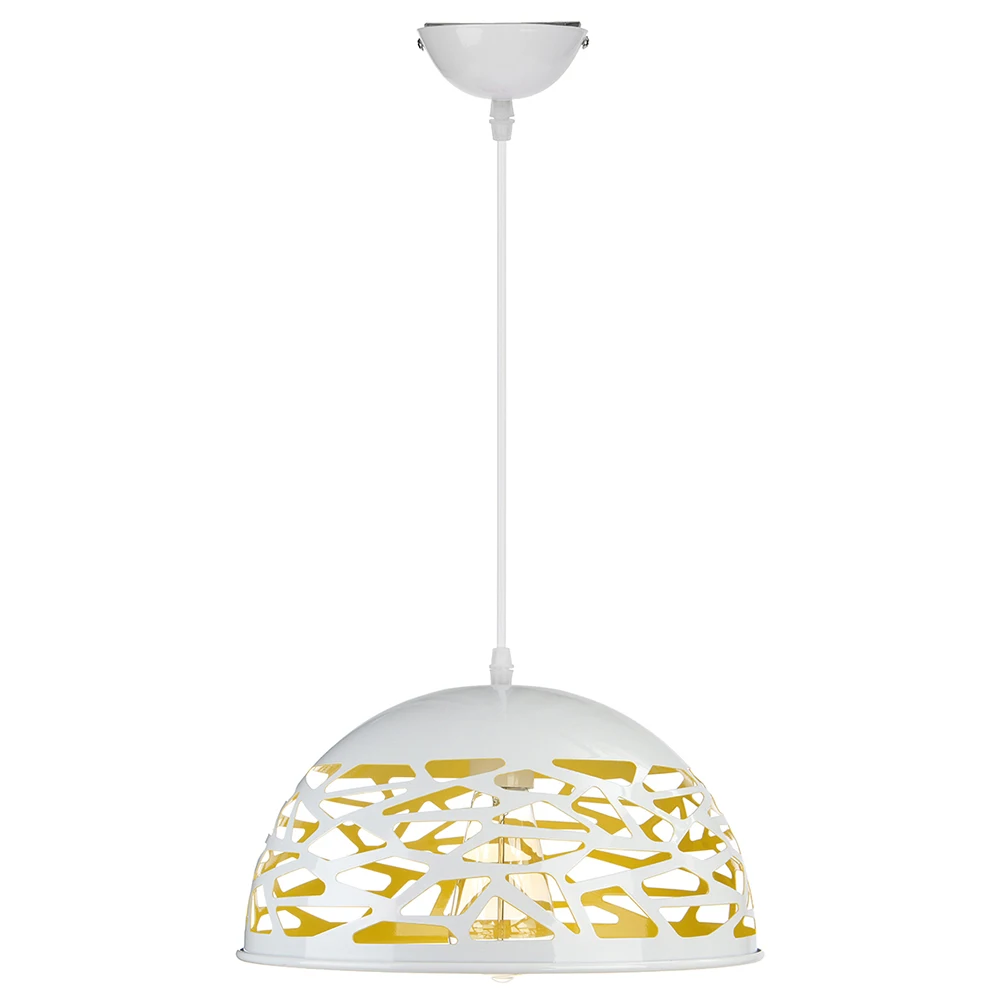 

Metal Restaurant Chandelier Pendant Light Ceiling Lighting Wide Iron Fixture Hollow Ball Lamp Chandelier (White and Yellow)