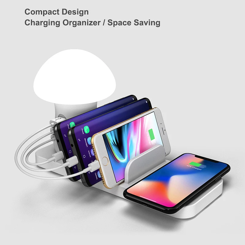 Tanie 40W wielu USB ładowarka z LED Light bezprzewodowa ładowarka do telefonu stacja dokująca szybkie ładowanie QC 3.0 szybka ładowarka do telefonu komórkowego