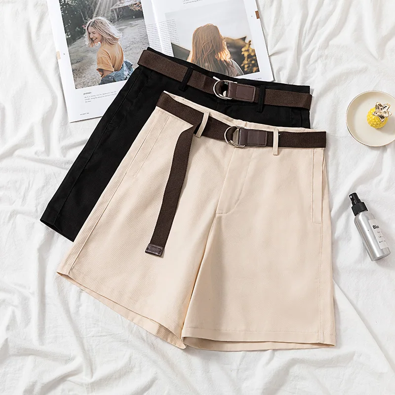 

1501# Europe Casual Shorts For Women 2019 Summer New Brand Trendy Loose Plus Size Women High Waist Shorts with Belt