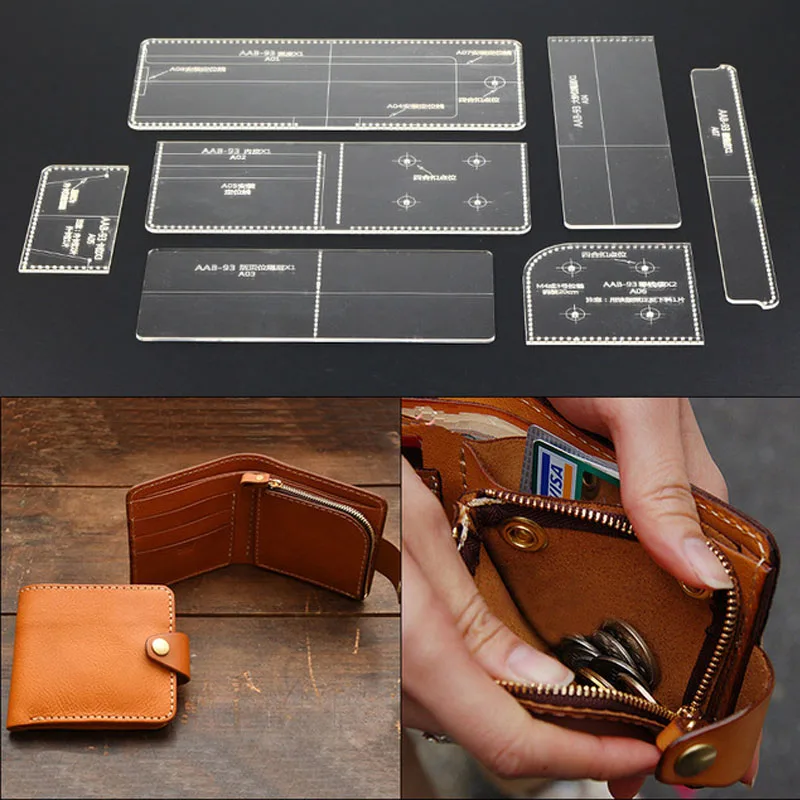 DEQUATE 5 Plantilla De Cartera De Acrílico Transparente Juego De Manualidades para Billetera De Cuero DIY Costura y manualidades olivi.com.br