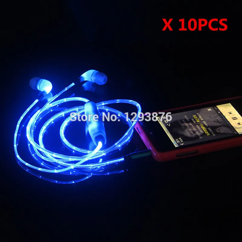 

LED Glow Light Earphones Glow in the dark Earphone Sport Stereo with mic Flashing Earbud for IOS/Android 10PCS   Free Shipping