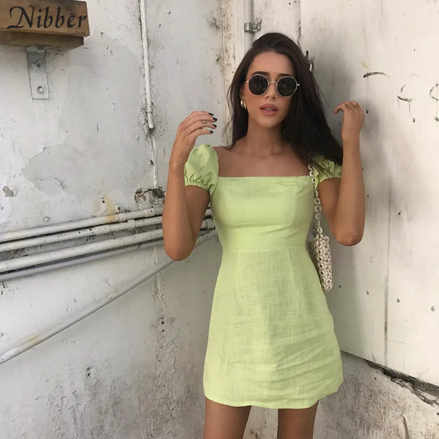 

Nibber French romance Elegant mini dresses women 2019summer office ladies High street Beach leisure vacation short dresses mujer