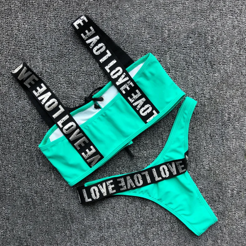Пикантная обувь с надписью Love бразильские бикини 2019 Для женщин Halter купальный