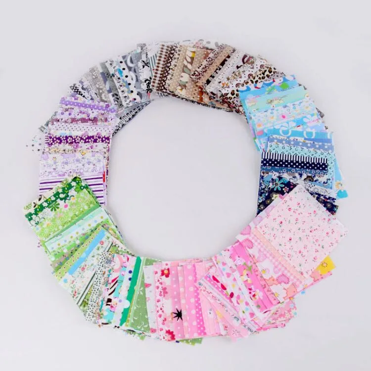 

50pcs 4"X4" 7 Color Collection Florals Gingham Dots Mixed Cotton Fabric Cloth Bundle Squares Patchwork Sheet DIY Sewing Quilt