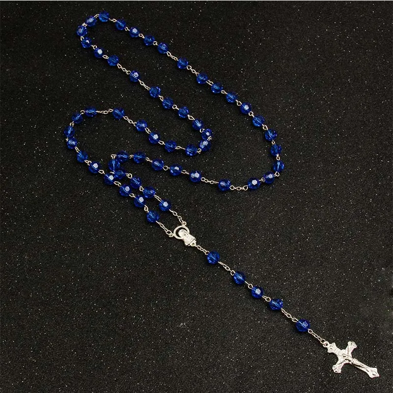 8 мм модное женское ожерелье с четками, высокое качество, сделай сам, Крест Иисуса, христианский крест, ожерелье и подвеска, длинная цепочка, ювелирное изделие