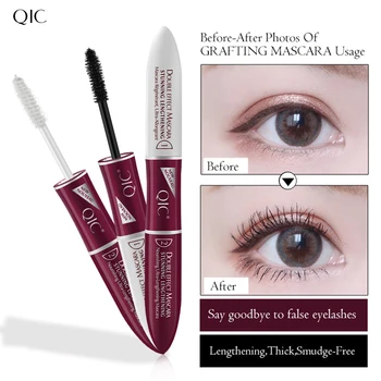 

QIC Double-ended 4D Silk Fiber Lash Mascara Black Thick Lengthening Eye Lashes Waterproof Rimel Mascara For Eyelash Extension