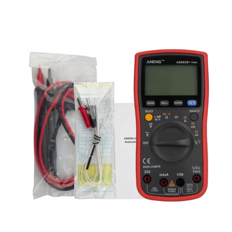 

Digital Multimeter TRMS 6000 Counts Backlight AC/DC Current Voltage Resistance Frequency Temperature Tester AN860B+ with Test