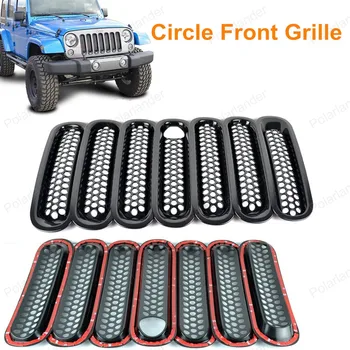 

7pcs Grid Decorative Circle Front Grille Insert Mesh Light Circle For Jeep Wrangler Rubicon JK 07-15 Black free shipping