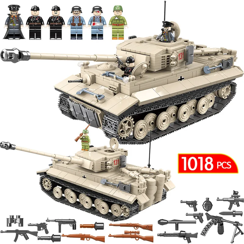 1018PCS Military Tank WW2 Building Blocks Compatible Legoingly City Jedi Tank Tiger 131 Bricks Fighter Weapons Toys For Boys