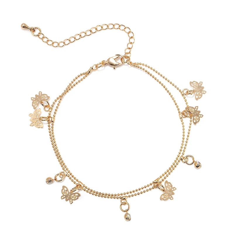 Women Beach Golden Butterfly Pendant Ankle Chain Anklet Bracelet Double Deck Foot Chain Tassel Jewelry Ankle Women Beach Golden Butterfly Pendant Ankle Chain Anklet Bracelet Double Deck Foot Chain Tassel Jewelry Ankle