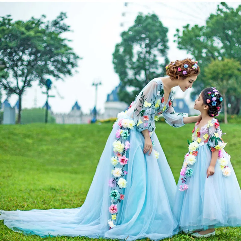 

Mother & Daughter Dresses Children Princess Flower Girl Formal Dress Wedding Party Photographic Clothes