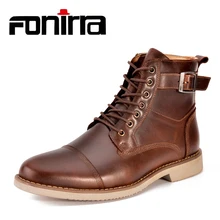 FONIRRA Man High Quality Genuine leather Men Ankle Boots Casual Men Shoes Lace-Up Warm Water Waterproof Motorcycle Boots 936