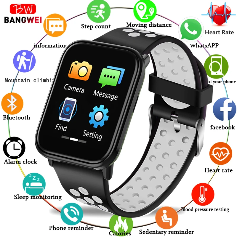 

2019 BANGWEI Smart Watch Mens Fitness IP67 Waterproof Watch Tracker Heart Rate Monitor Pedometer Sports Watch Relogio masculino