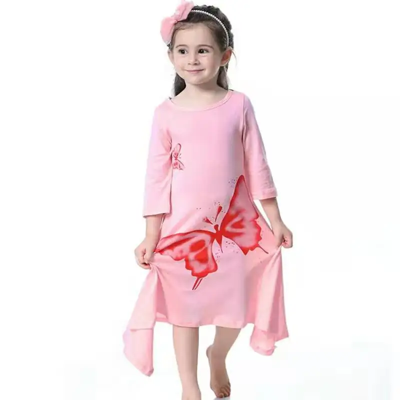 Cute Baby Girls Summer Dress Kids Cartoon Lovely Big Butterfly Print Princess Dresses Cotton Long Dress Toddler Girls Clothes