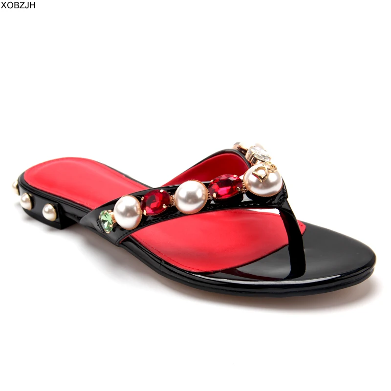 

Italian Brand Flip Flops Women Flat Sandals Summer Shoes 2019 Designer Rhinestone Sandals Beach Luxury Shoes Woman Slippers US11