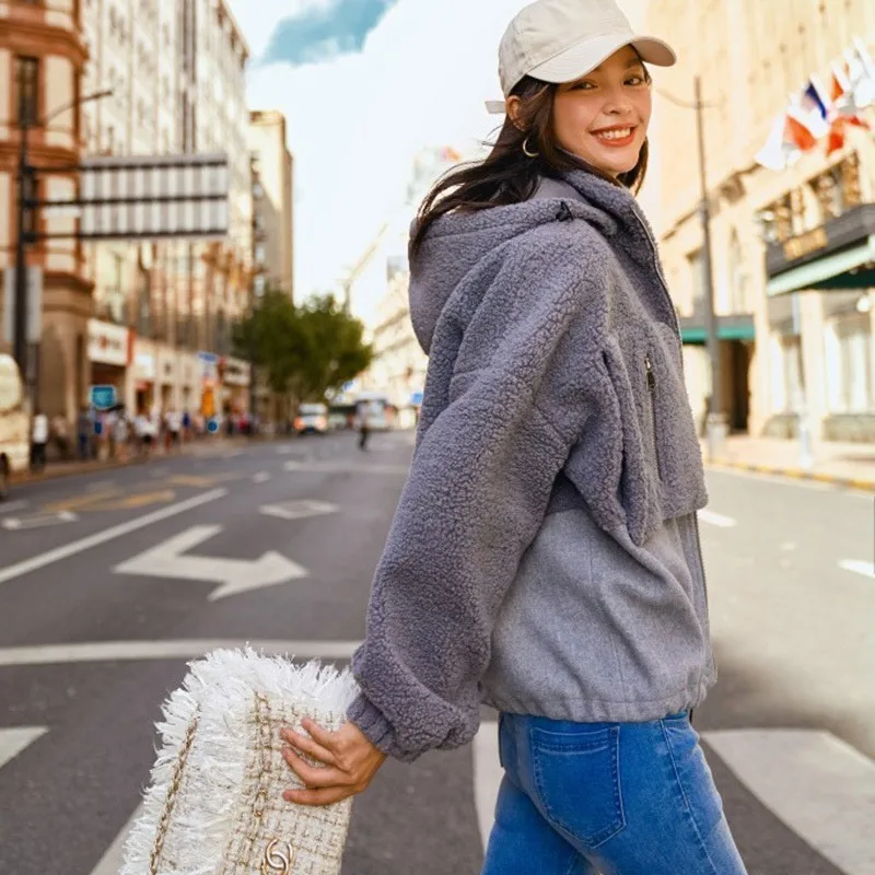 Ld577 2019 As Manteau Glissière Printemps Shown Manches Longues Couleur À Capuchon Femme D'agneau eam Hit Épaississement Lâche Poches Chaud Imitation ATwqfTdC