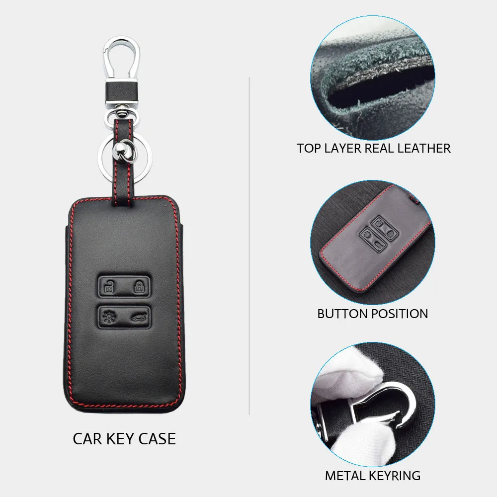 Кожаный чехол для автомобильного ключа для Renault Koleos Kadjar, 4 кнопки, дистанционный брелок, чехол, держатель для ключей, защитная сумка