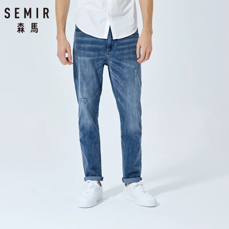 Seller SEMIR Men Slim Fit Jeans with Destruction Men's Washed Jeans in Soft Cotton Casual Pants Classic Jeans Male Fashion for Spring
