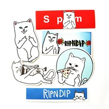 6pcs lot Ripndip White cat Erect middle finger skateboard decal Notebook trolley case backpack Table PVC