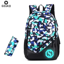 OZUKO Nueva Moda de Los Hombres Bolsas Escuela Mochila Estudiante Bolsa de Ordenador Portátil Los Hombres Mochila para Mochila Adolescente Niños Niñas Colegio Luminosa 2017
