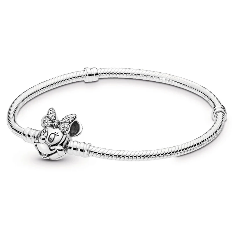 

Authentic 925 Sterling Silver Shimmering Minnie Portrait MOMENTS Bracelets Fit European Charm Pan Bracelet For Women DIY Jewelry