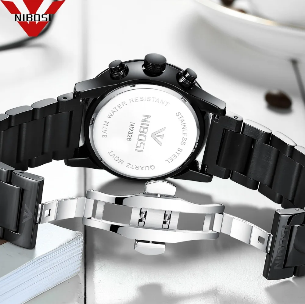 NIBOSI новые роскошные часы модные часы из нержавеющей стали мужские Кварцевые аналоговые наручные часы
