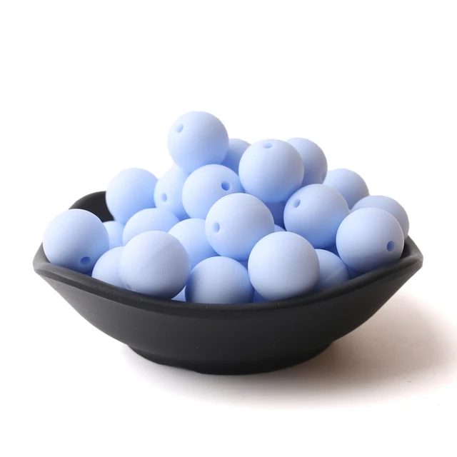 60pcs 12mm Baby Teether Silicone Beads Diy Pacifier Chain Bracelet Bpa Free Chewable Round Silicone Bead Accessories For Newborn Candy Blue
