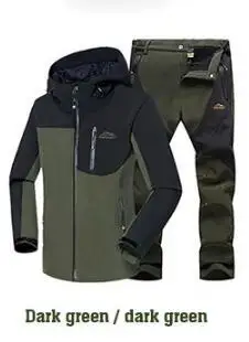 Зимний водонепроницаемый рыболовный лыжный теплый флисовый походный комплект из куртки и штанов - Цвет: green green