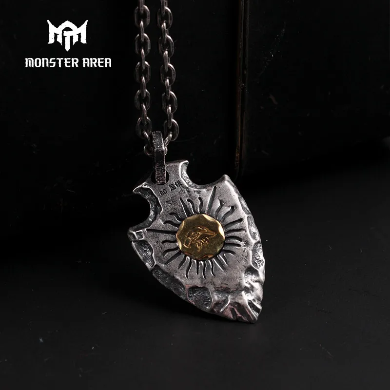 

MONSTER AREA Vintage Solid 990 Silver Mens Pendant Retro Indian Style Mens Jewelry
