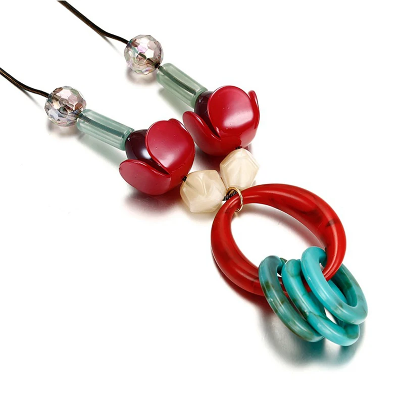 Modebox Flower Acrylic Pendant Elegant Pentdants For Women Muti-Color Sweater Chain Geometric Necklace | Украшения и аксессуары