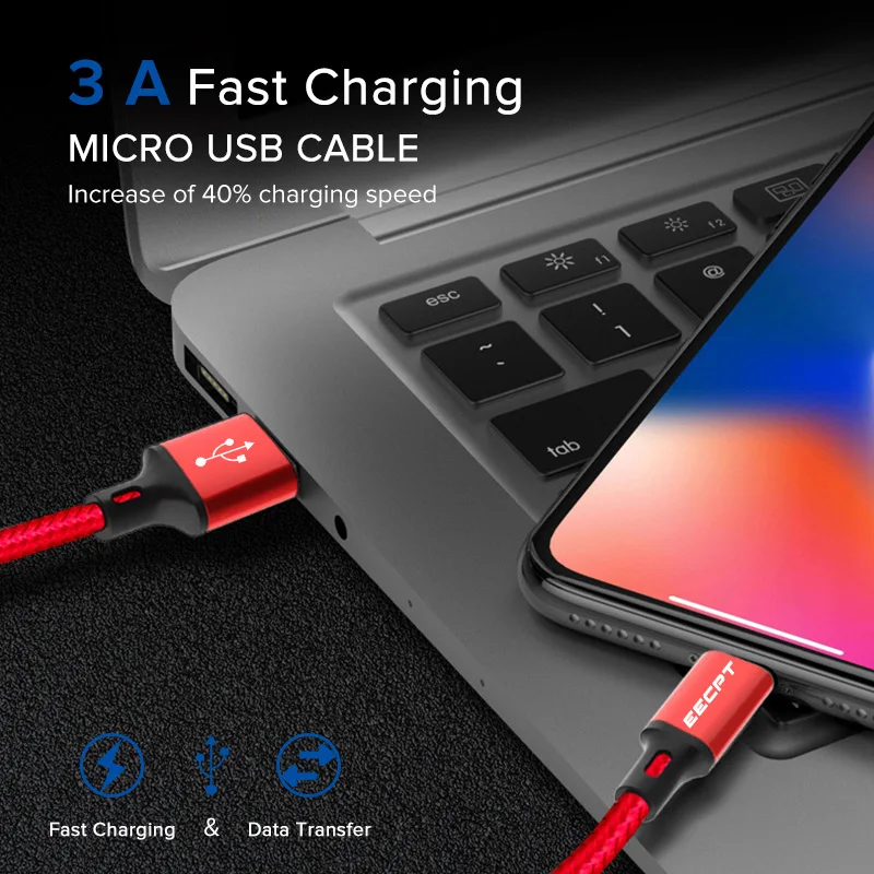 Кабель Micro USB EECPT 3A Быстрая зарядка зарядное устройство через Micro USB провод для Samsung Xiaomi Redmi Note 5 Pro планшет Android, телефон кабель для передачи данных