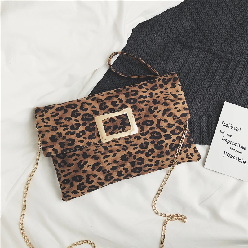 Leopard Конверт муфты для Для женщин мода складной Винтаж кожа Сеть Crossbody сумка женская сумка