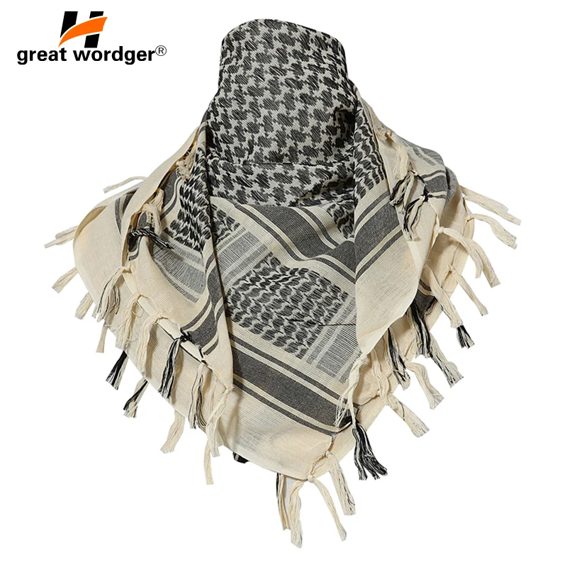 

100% Cotton Tactical Desert Arabic Scarf Men Arab Military Keffiyeh Scarf Thick Muslim Hijab Windproof Hunting Hiking Head Scarf