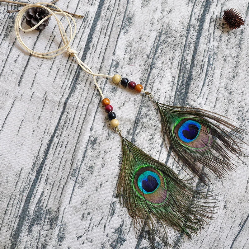 

Indian Peacock Feather Braided Rope Headband Boho Beads Hair Bands Festival Gypsy Tribe Tassel Hair Accessories FPJFS112