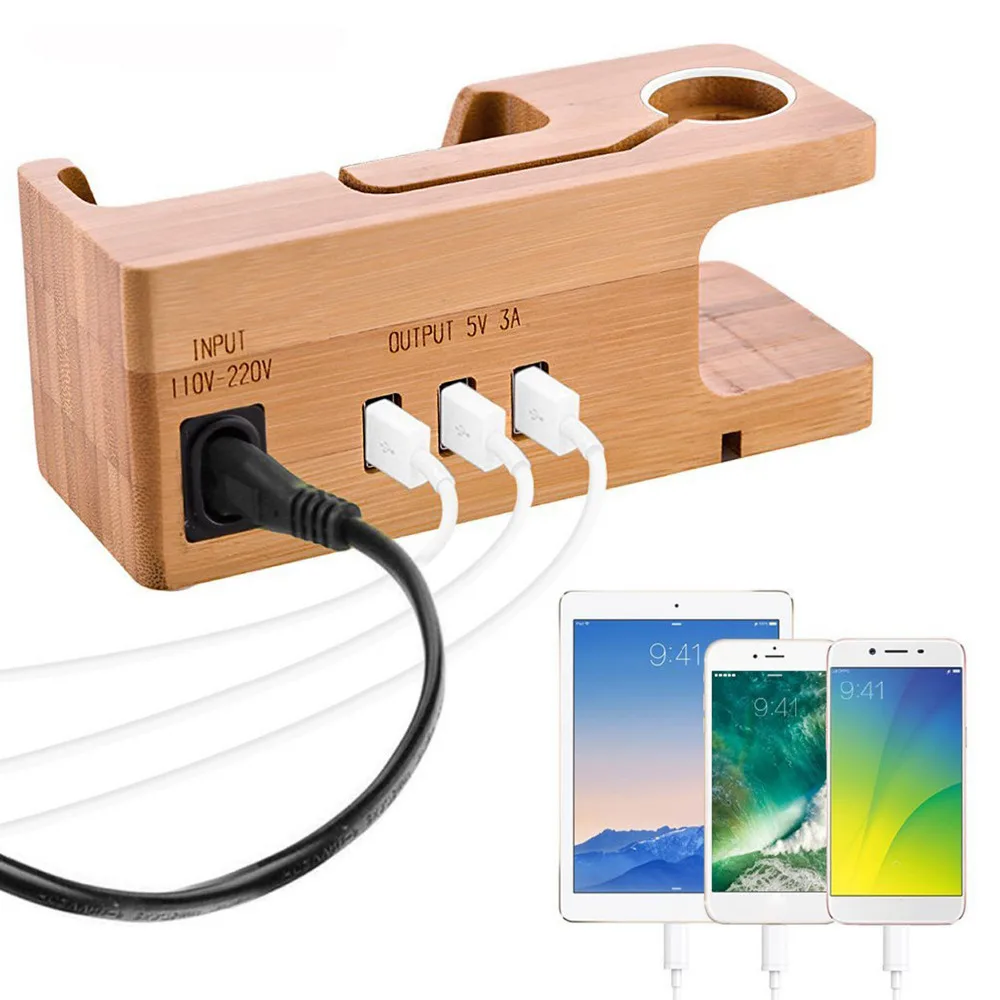 

Besegad Bamboo Charging Stand Charger Dock Mount Holder Bracket Station for Iwatch iPhone 10 X 8 7 Plus Apple Watch Accessory