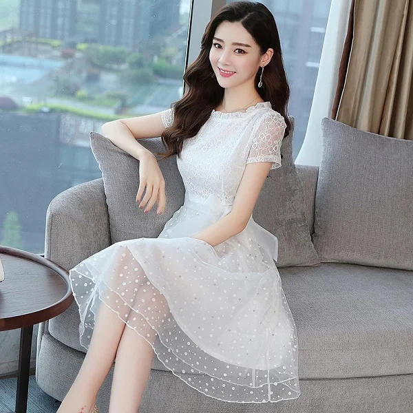 Buy Elegant Korean Fashion Bead Chiffon Mesh White