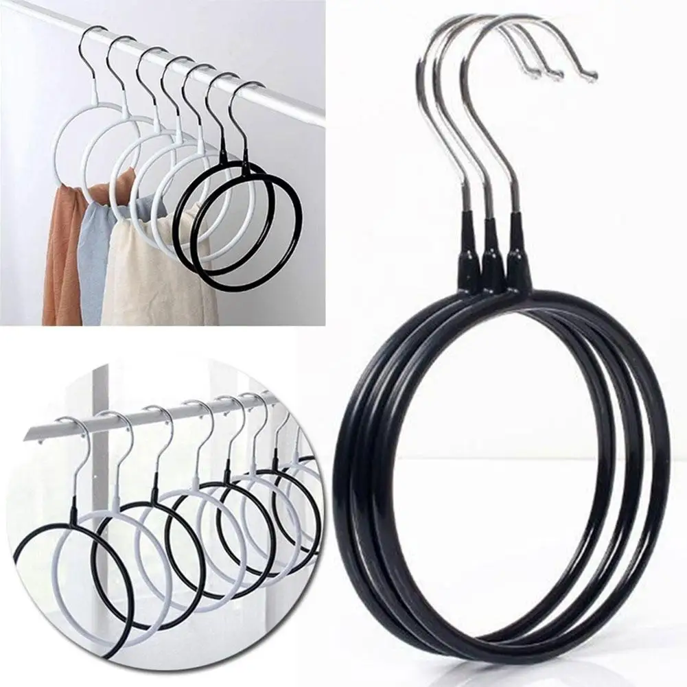 L_shop 5 Holes Ring Hangers Scarf Wraps Shawl Ties Storage Hanger Bathroom Shelf Multifunction Holder Hooks,Wood stainless steel,Retro color 
